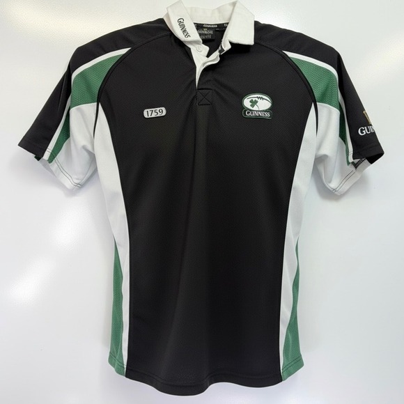 Guinness Official Merchandise Mens XL Rugby Polo Shirt Black Green Jersey (G40) - Picture 2 of 5
